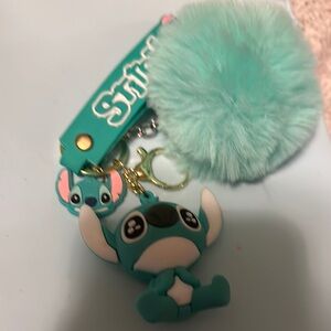 Stitch Teal Keychain with Pom Pom